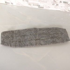 Cummerbund Mens Gray White Tuxedo Belt OS Paisley Elastic Pleated‎ Gold Buckle